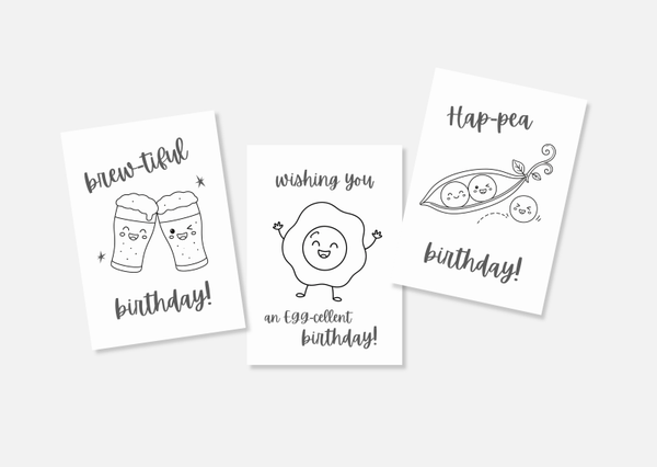 Printbare verjaardagskaarten (set van 3 kaarten)