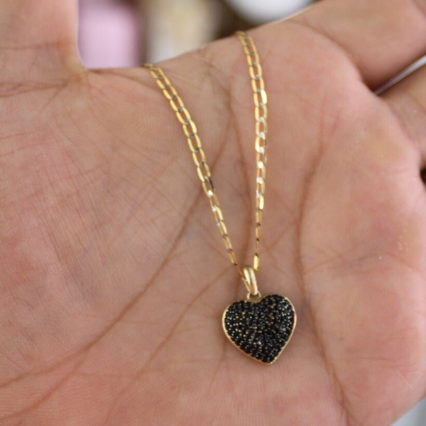DIJE CORAZON NEGRO PIEDRAS