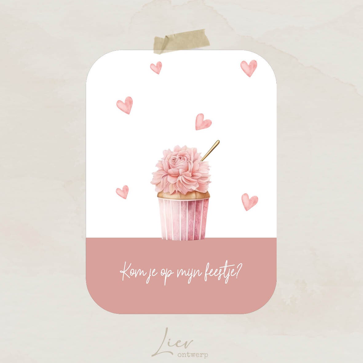 Uitnodiging - Hartjes cupcake