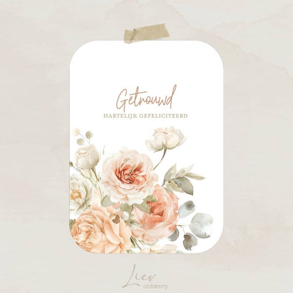 Peach Rozen | Getrouwd Hartelijk gefeliciteerd