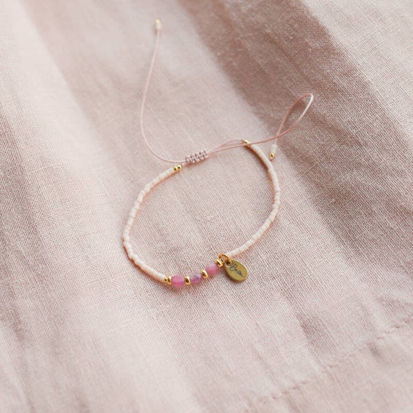 Miyuki bracelet with gemstones – nude/old pink/gold