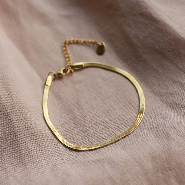 Stalen armband “platte slang” - goud