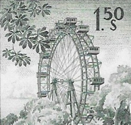 Détail timbre sur le 200e anniversaire du Prater de Vienne 200 Jahre Wiener Prater émis le 19 avril 1966 République autrichienne Autriche