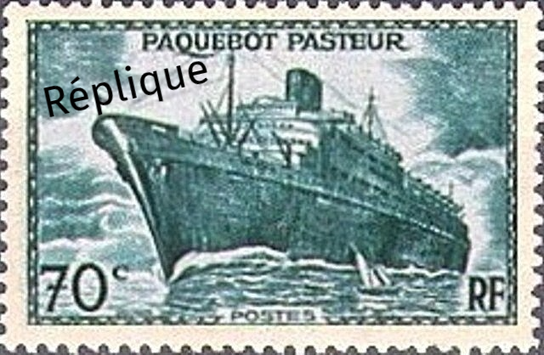 Timbre Le Paquebot Pasteur réplique de original août 1939 non émis