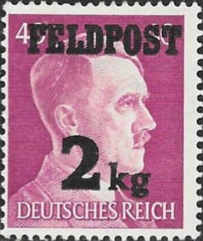 Timbre courant Adolf Hitler surcharge poste militaire 2 kg Allemagne 1944