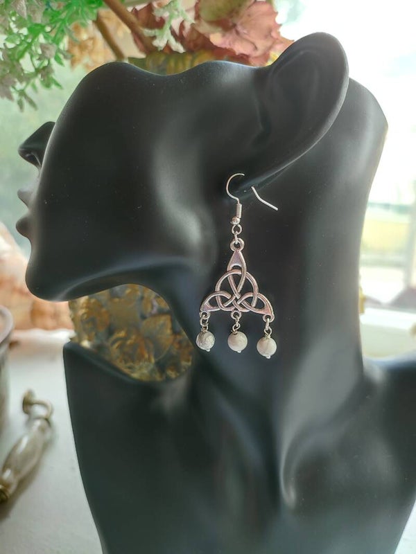 Freshwater Pearl & Brass Triquetra Earrings
