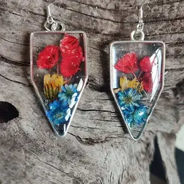 Wildflower, Red & Blue Earrings