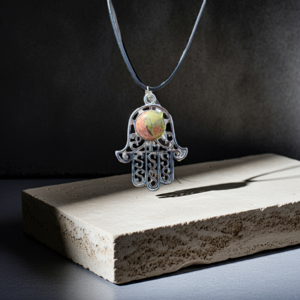 Unikite or Zoisite Hamsa Necklace