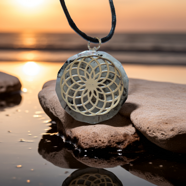 Rainbow Moonstone Flower of Life Pendant