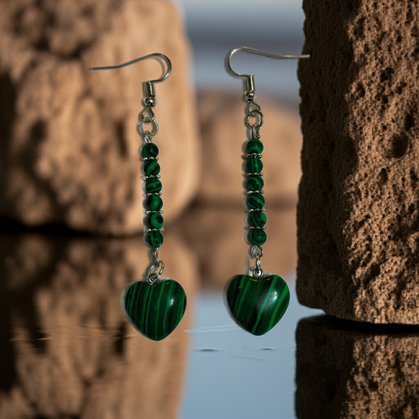 Malachite Heart Earrings