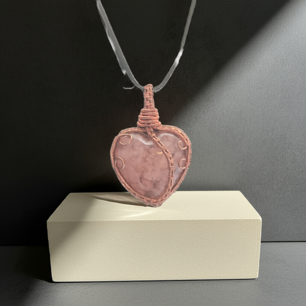 Rose Quartz Copper Wire Wrapped Heart