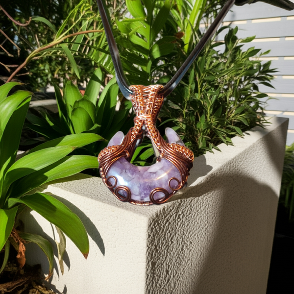 Lepidolite Wire Wrapped Crescent Moon Pendant