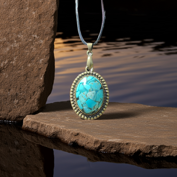 Turquoise Howlite Filigree  Brass Pendant