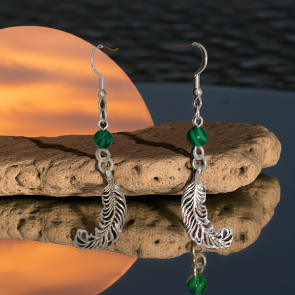 Malachite Feather Earrings