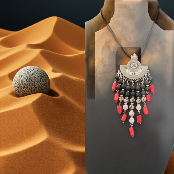 Necklace & Earring Set (lava, Dalmation, Howlite & Coral Stone)