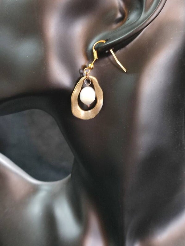 Freshwater Pearl & Brass Earrings