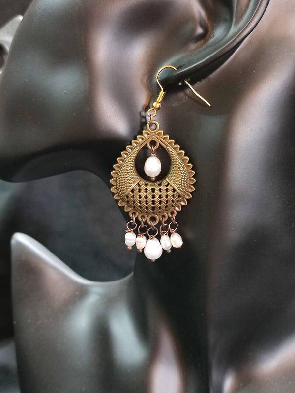 Freshwater Pearl & Brass Earrings