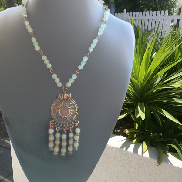 Green Adventurine and Brass Necklace