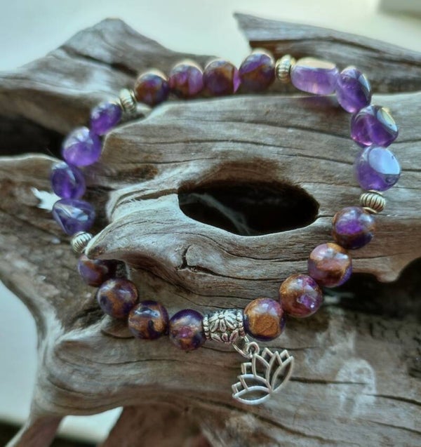 Amethyst And Purple Tiger Eye Bracelet 8mm