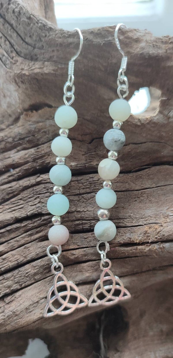 Frosted Amazonite Earrings - Triquetra