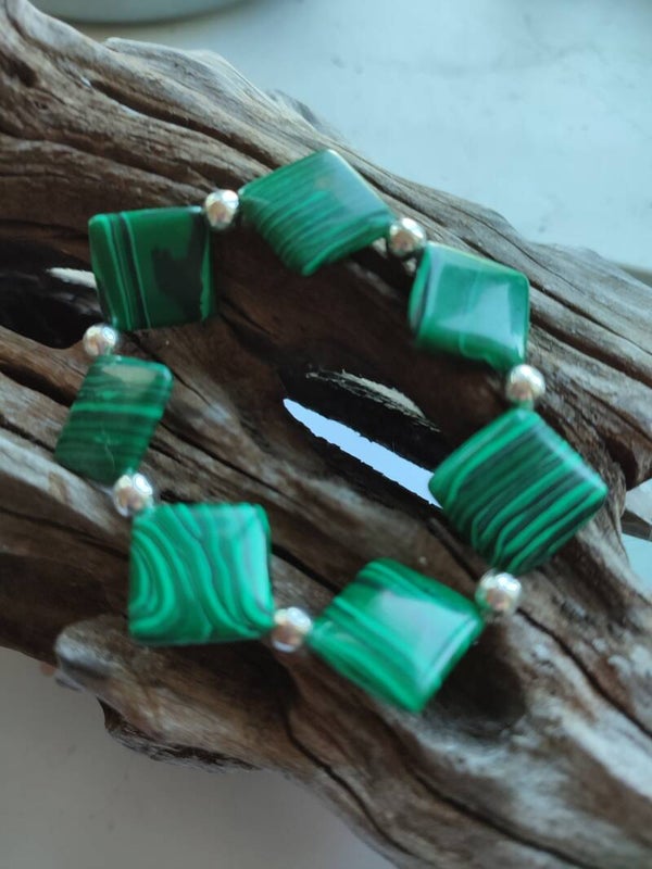 Diamond Beaded Malachite Bracetet