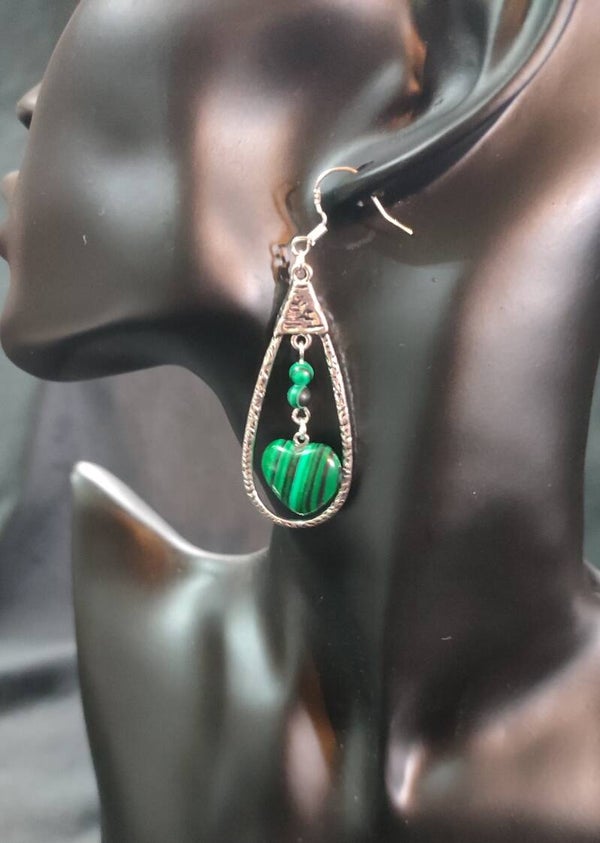 Malachite Earrings with Heart