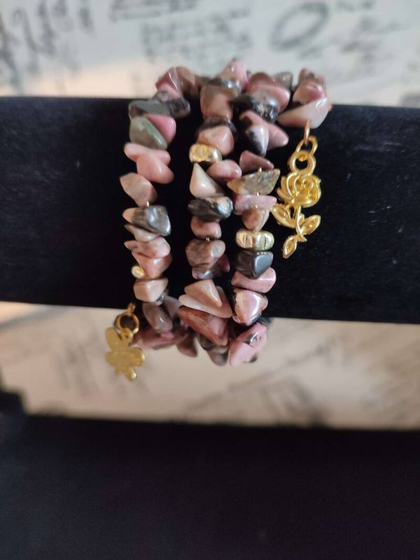 Rhodonite Chip, Wrap Bracelet
