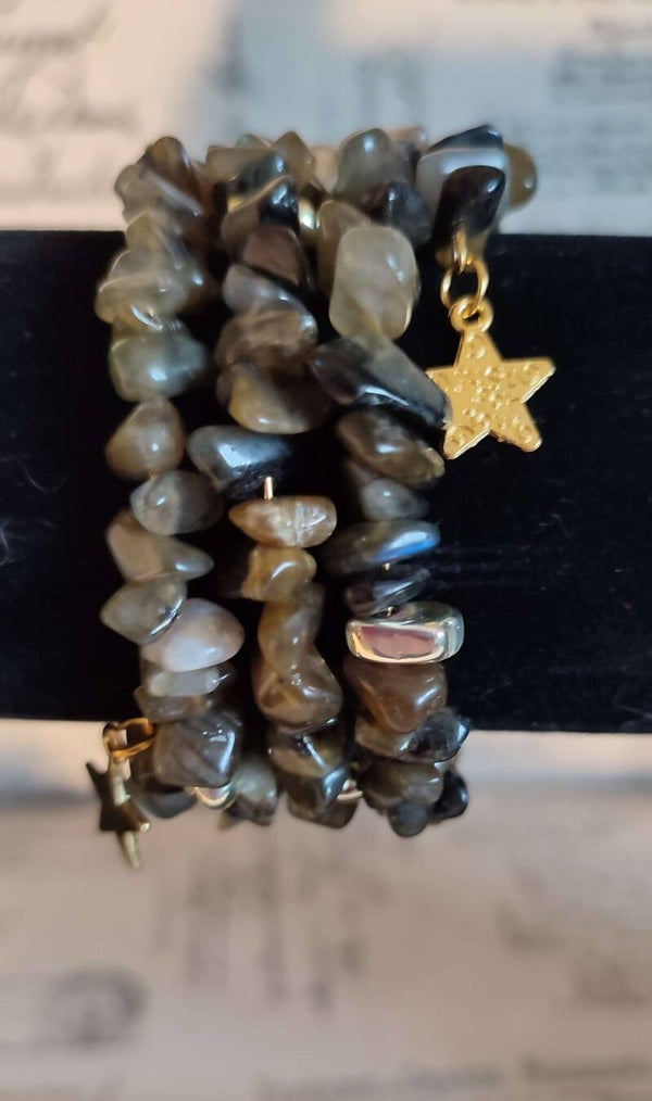 Labradorite chip 4 coil Wrap Bracelet