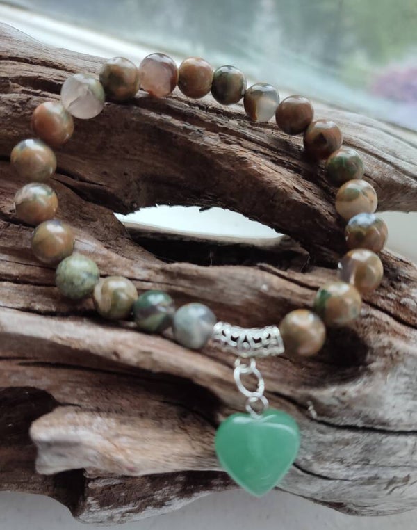 Kambaba Jasper bracelet with Green Adventurine Heart (8mm)