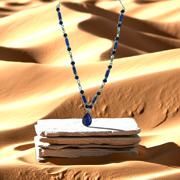 Lapis Lazuli Tear Drop Necklace, Matching Earrings & Bracelet