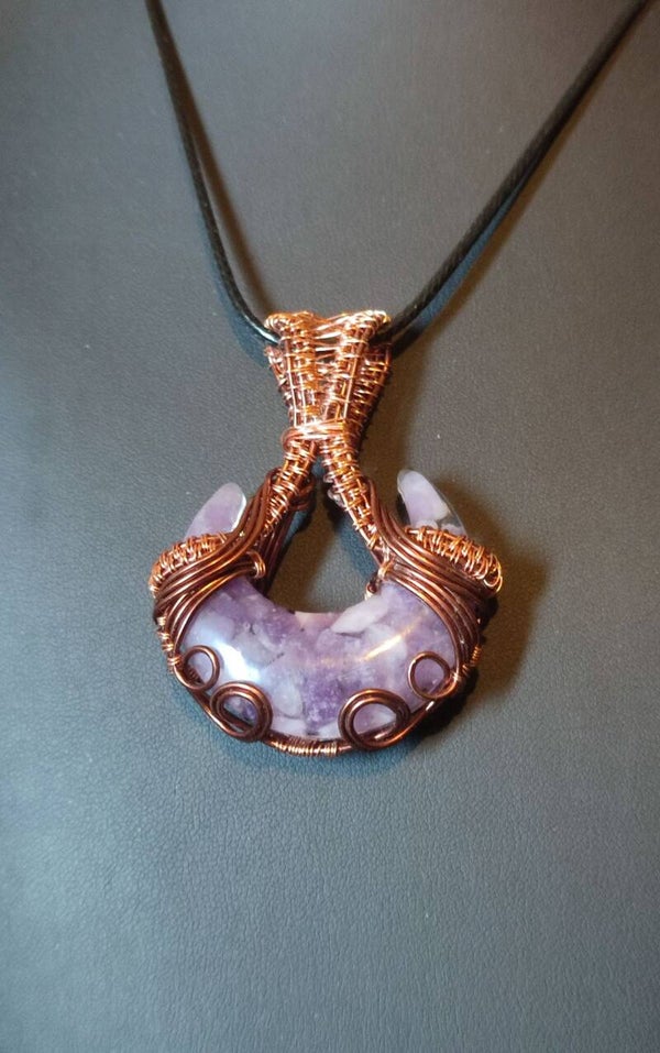 Lepidolite Wire Wrapped Crescent Moon Pendant