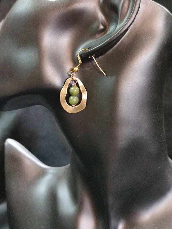 Nephrite Jade & Brass Earrings