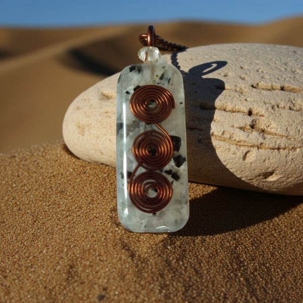 Rainbow Moonstone & CopperPendant 5cm
