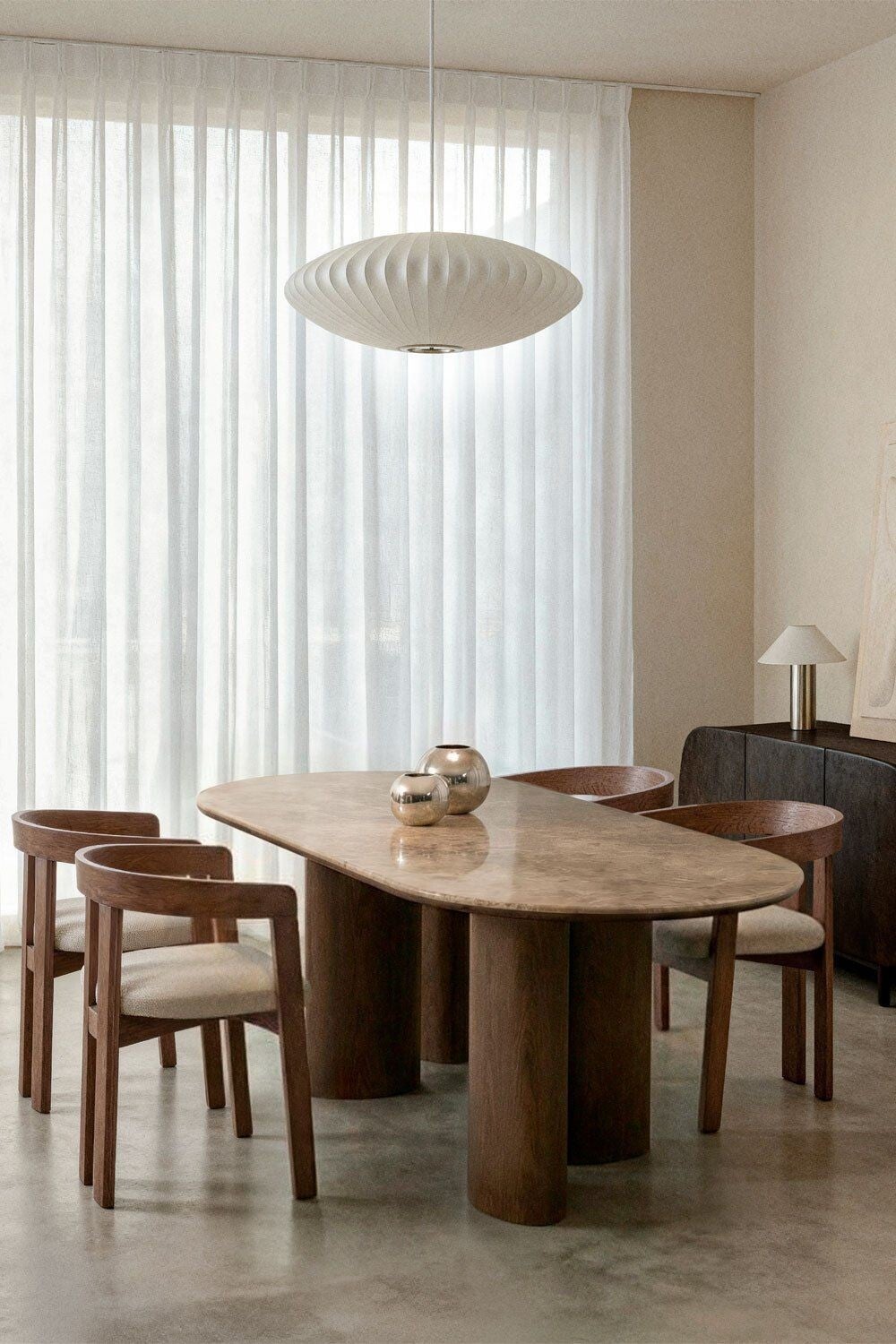 Table de salle à manger ovale Sablin - 180x90x75cm - décor noyer
