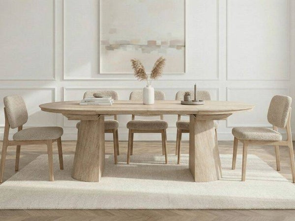 Table ronde extensible TARGA en bois-Ø115 cm fermée  185 cm ouverte - 2 rallonges intégrées - Finition pierre travertin