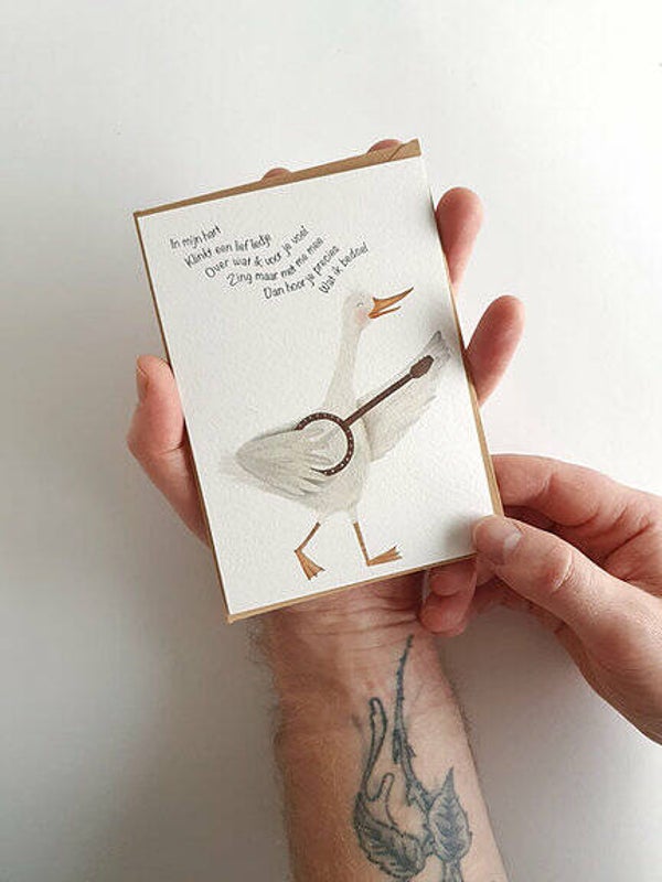 Getekenddoorzusje. Gans \ In mijn hart  . Wenskaart