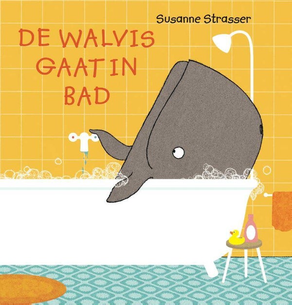 De walvis gaat in bad.