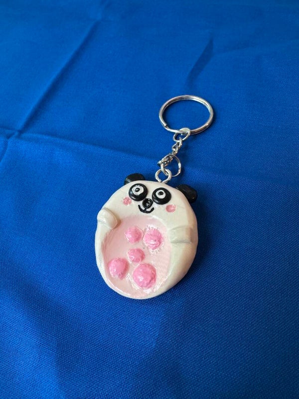 Polkadot Bellied Panda Worry Stone Keychain