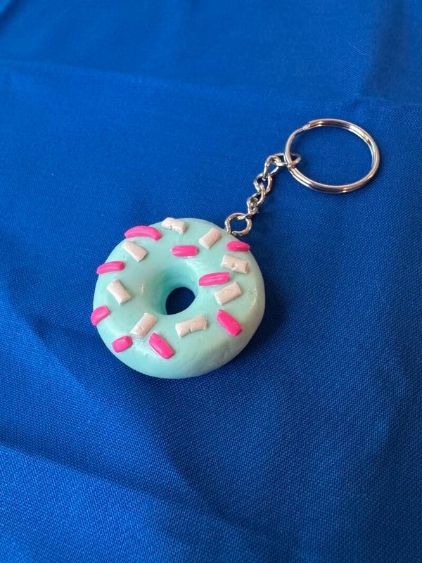 Sprinkled Blue Donut Keychain