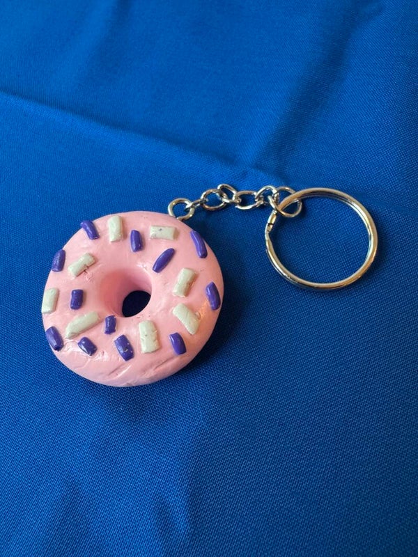 Sprinkled Pink Donut Keychain