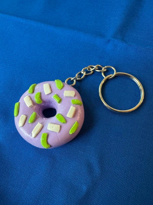 Sprinkled Purple Donut Keychain