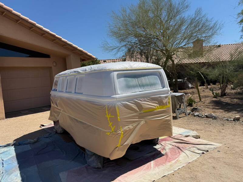 Wayne getting an early start again this morning painting the Raffle Bus 35. Thank you, Wayne!
