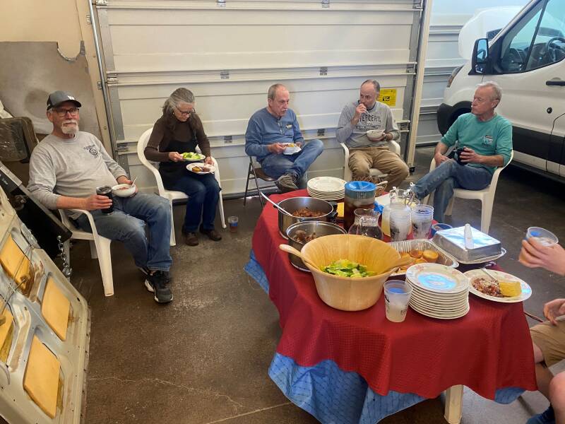 Raffle bus gang enjoying some much deserved lunch.