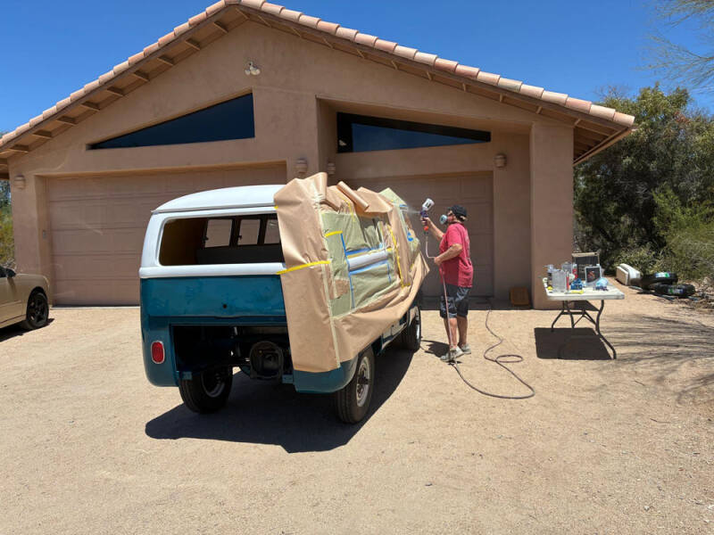 Wayne touching up some paint.