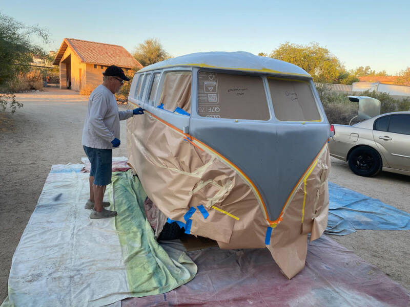 Wayne getting an early start again this morning painting the Raffle Bus 35. Thank you, Wayne!
