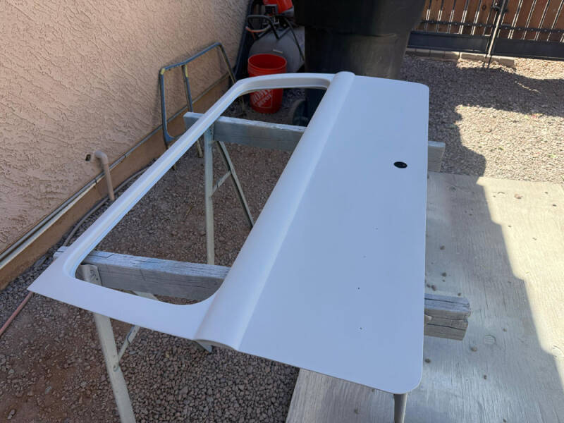 Back Hatch Door primed for Raffle Bus 35 - Arizona Bus Club