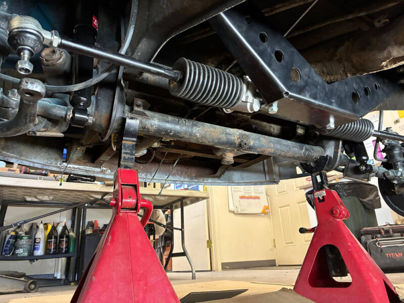 John was working on the rack and pinion under the Raffle Bus 35, and then Brad was able to help.