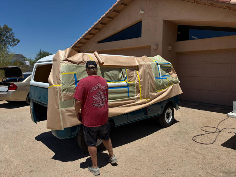 Wayne touching up some paint.