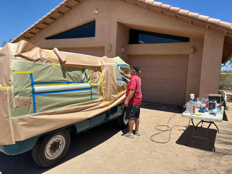 Wayne touching up some paint.