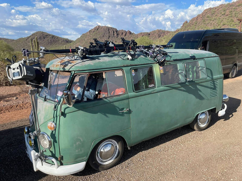 Photo Shoot at White Stallion Ranch for True Crime Documentary by Glass Entertainment Group using "The Pickle" VW Bus owned by Robert Floyd